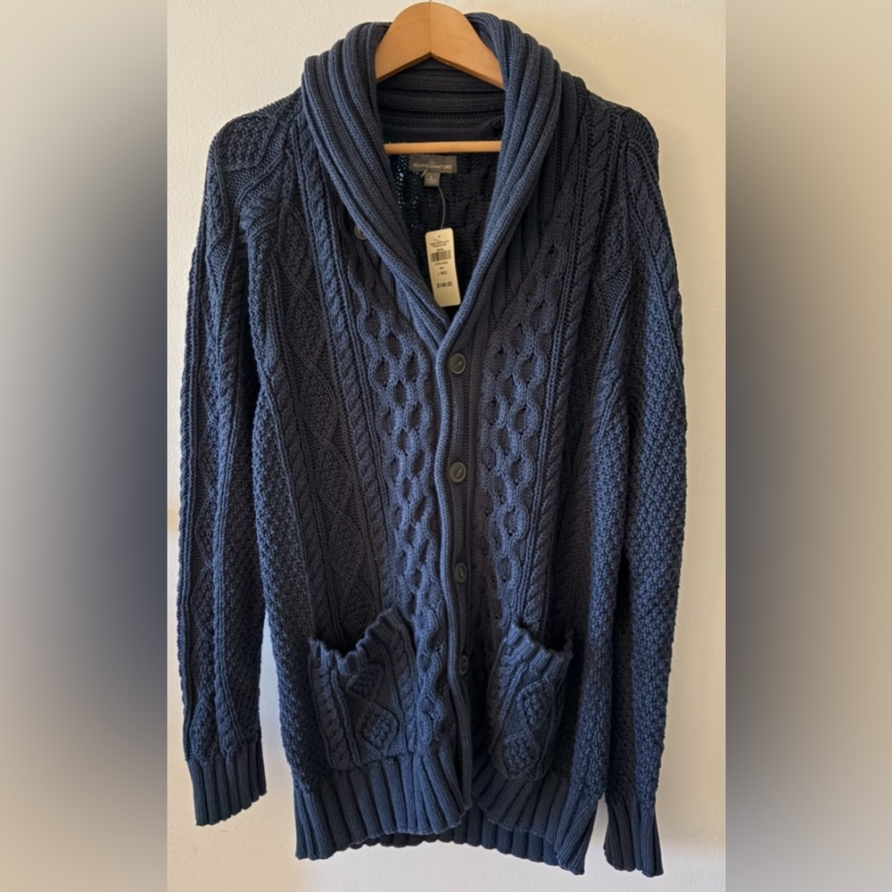NWT L.L Bean Signature Fisherman’s Navy Blue Cotton Sweater Size L